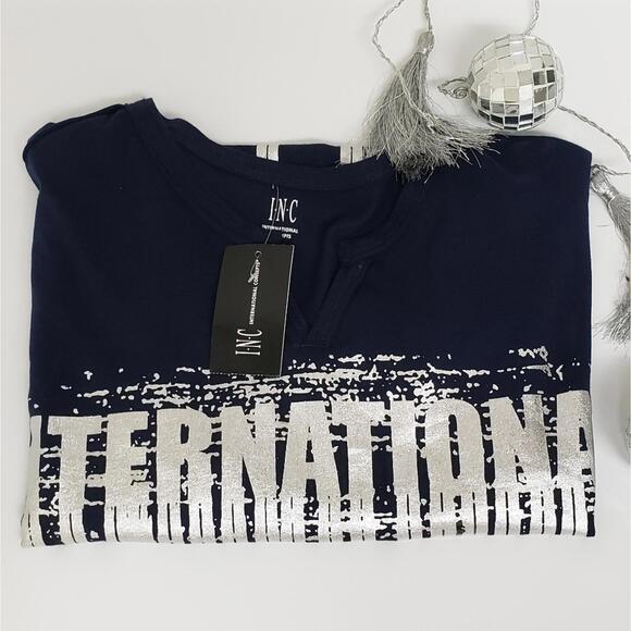 INC International Concepts Graphic Tee - Small - Navy Blue - Picture 1 of 4